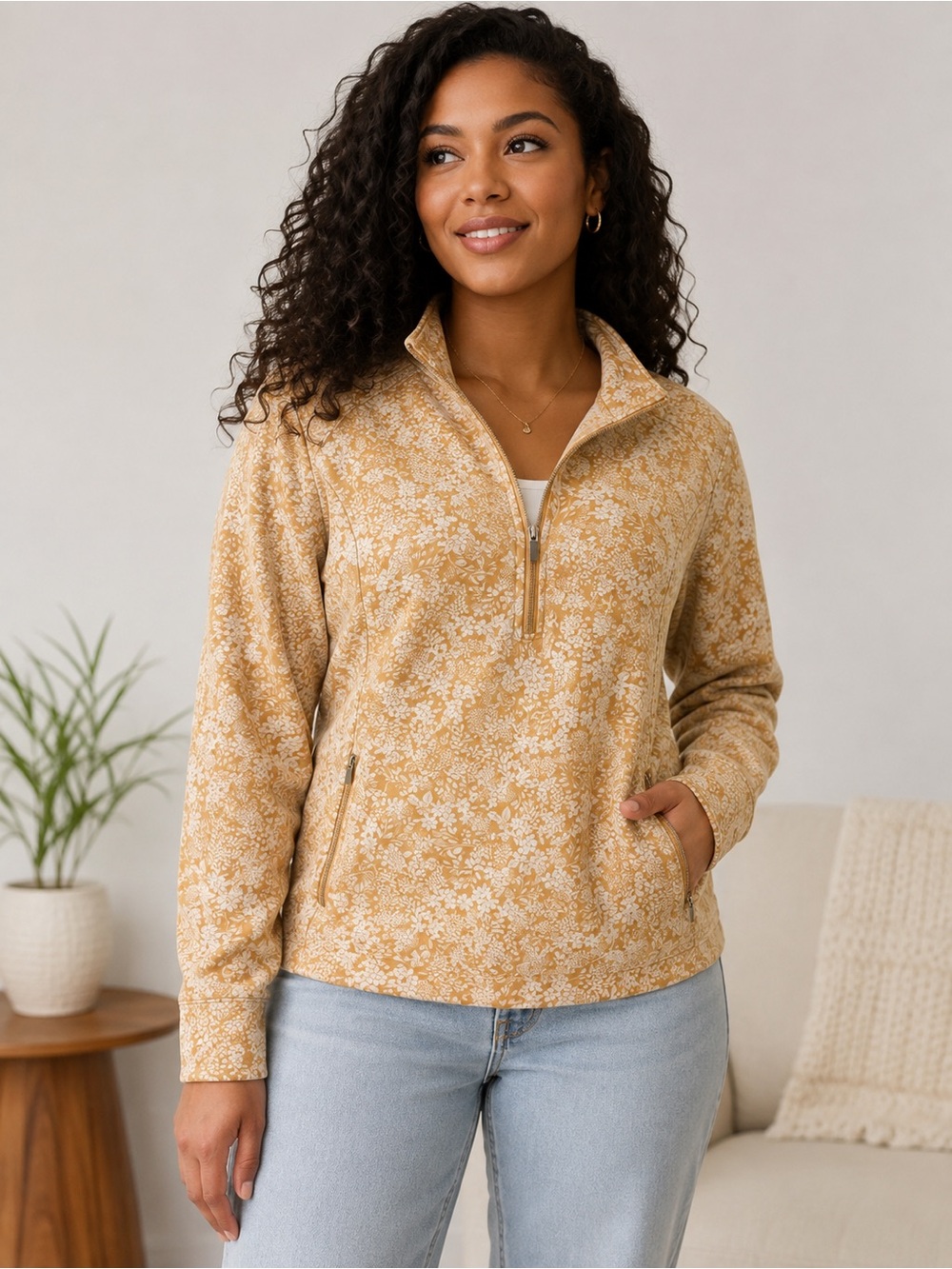 Gorpcore Floral Quarter-Zip Jacket - Loose Fitting, Lightweight, Comfortable